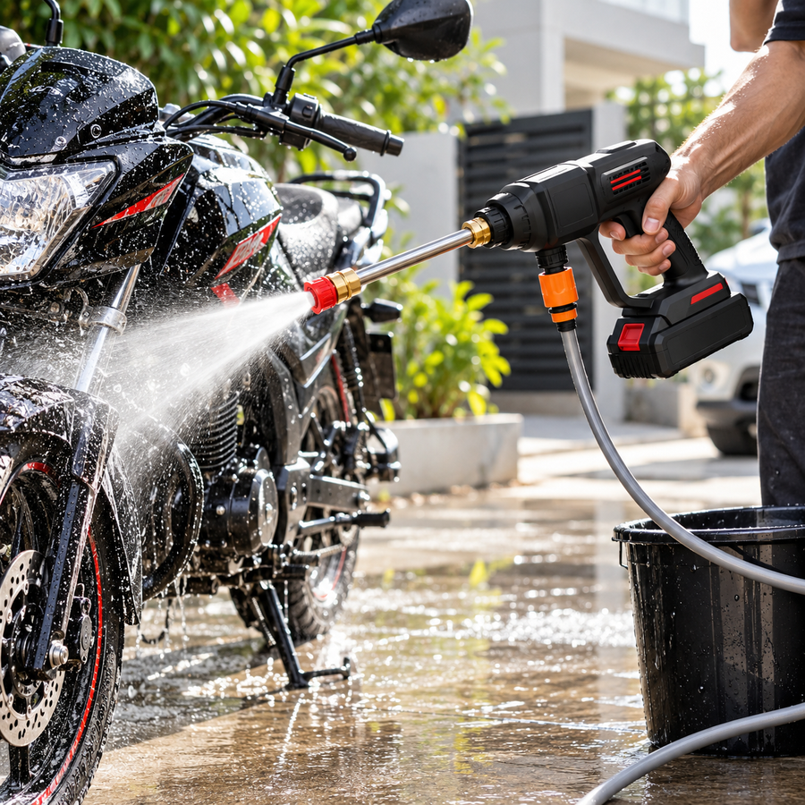 DENFLOWX pressure washer bike washing