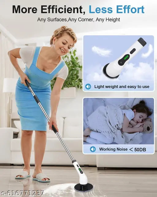 Cordless electric spin scrubber cleaning bathroom surfaces