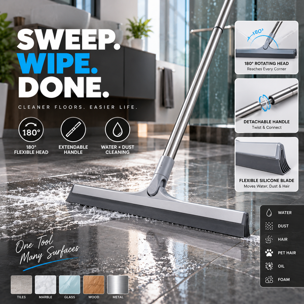 Heavy-duty silicone floor wiper with stainless steel extendable handle