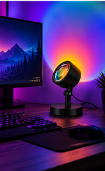 Sunset projection lamp on gaming desk