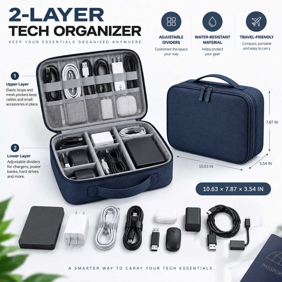 DenStore electronics organizer features and dimensions