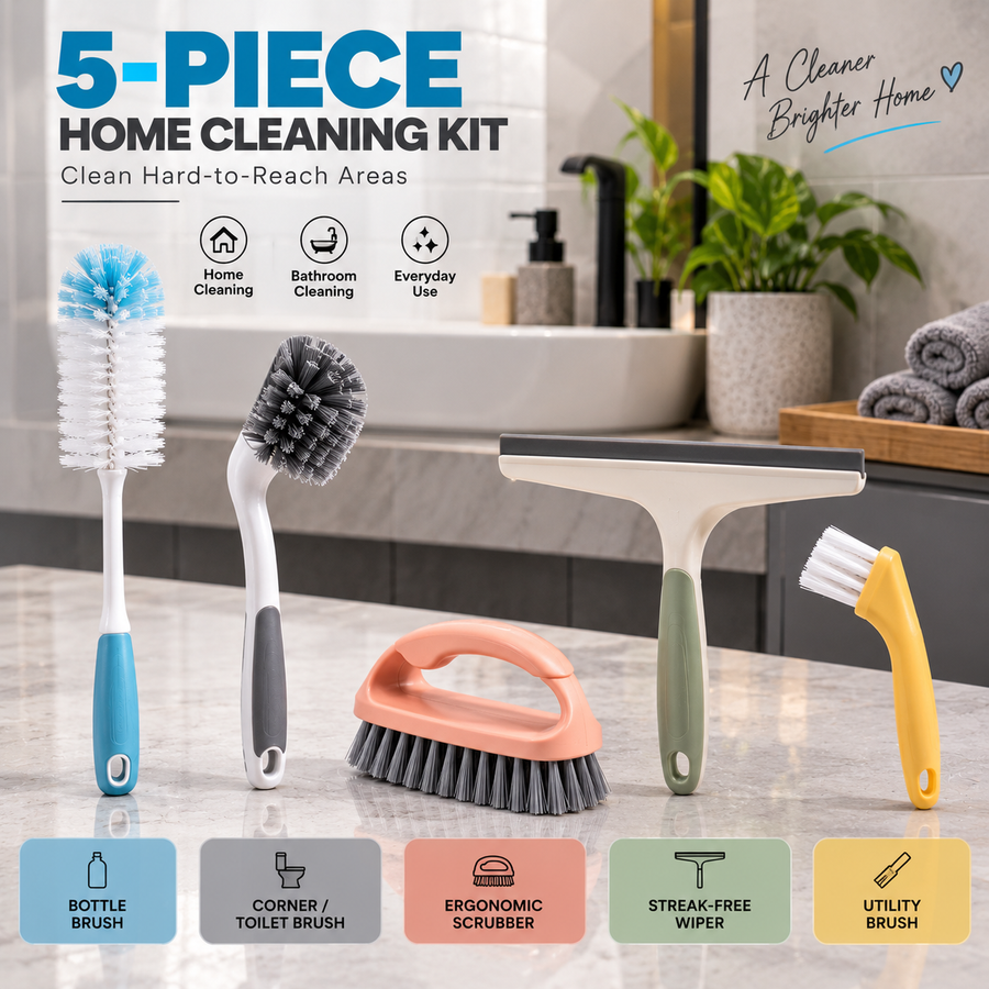 DenStore 5-piece home cleaning brush and scrubber kit