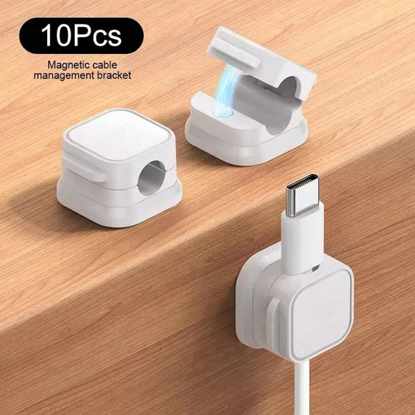 10-piece white magnetic cable clip organizer set