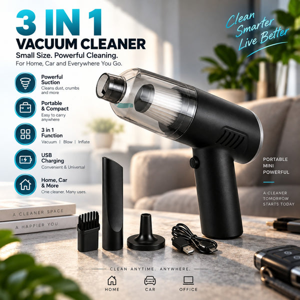 3-in-1 cordless mini vacuum cleaner with accessories