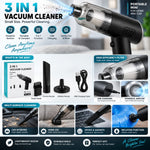 3-in-1 mini vacuum showing cleaning uses for home car and office