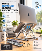 Adjustable laptop stand showing cooling airflow and foldable design