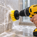 Drill scrubber brush cleaning bathroom tile