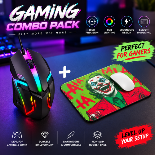 RGB Wired Gaming Mouse + Gaming Mouse Pad Combo | Ergonomic Gaming Setup