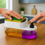 3-in-1 soap pump dispenser with sponge holder in modern kitchen